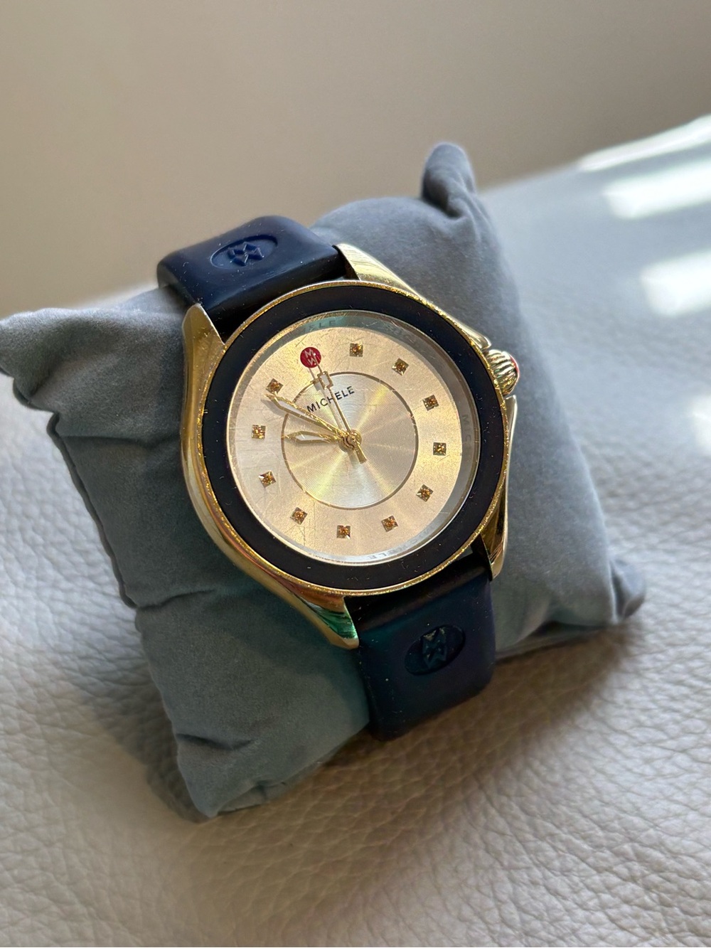 Michele Gold-Tone Case with Navy Silicone Strap Watch